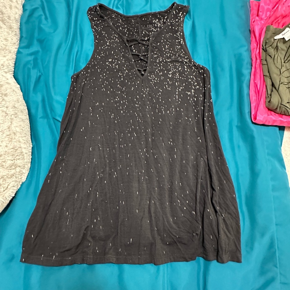 American Eagle Outfitters Black Tank Top with Speckled Design